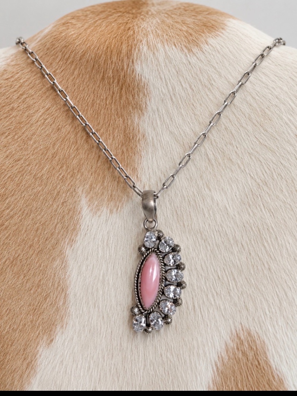 Stunning Pink Conch and CZ Pendant in Sterling Silver